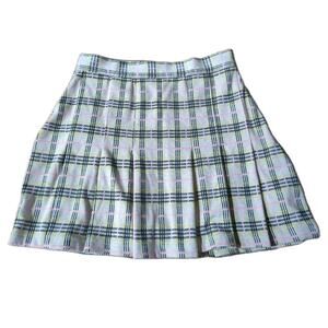 Free People Black Cream Plaid Pleated Mini Skirt Size 2 Extra Small EUC